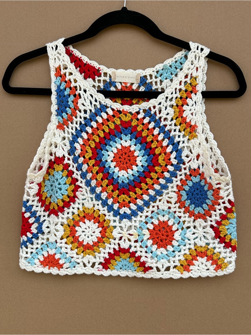 Altar'd State Retro Knit Crop Tank Top Crochet Multicolor Festival Y2K Large